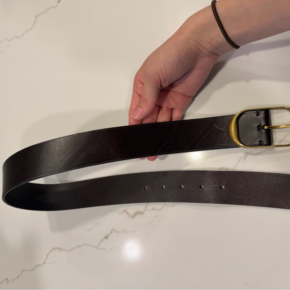 Nili Lotan Dark Brown Leather Belt with Gold Buckle - Picture 2 of 6